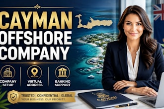 setup cayman islands offshore company, virtual address with bank account setup