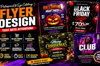 design halloween flyer, black friday flyer, christmas flyer party poster design