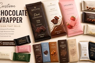 do premium chocolate bar, candy wrapper and snacks packaging design