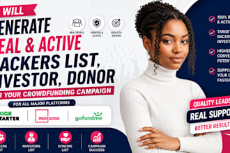 generate verified crowdfunding backers list for  kickstarter indiegogo gofundme