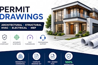 do 2d architectural, structural, hvac, electrical, and mep city permit drawings
