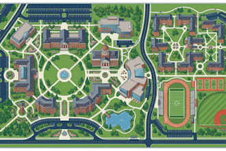 design a create campus map, university map and illustrated location
