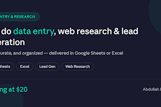do data entry, web research, and lead generation for your business
