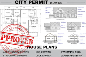 do architectural city permit drawings, 2d floor plans, and construction drafting