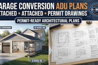create detached attached garage conversion adu permit plans california