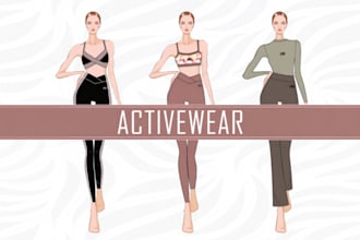 create activewear apparel clothing tech packs technical flats sketch designer