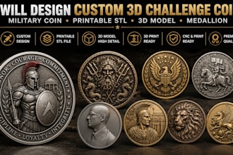 design custom 3d challenge coin military coin printable stl 3d model medallion