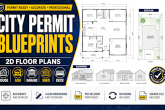 create city permit blueprints, 2d floor plans, adu, garage, shed and deck plans