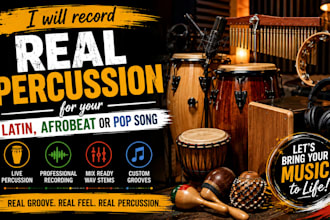 record studio quality real percussion for your latin, afrobeat or pop song