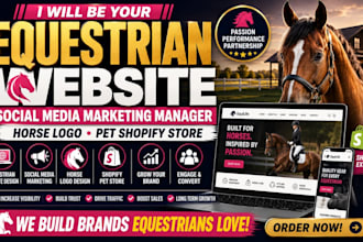 equestrian website social media marketing manager horse logo, pet shopify store