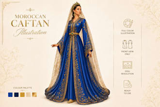 create moroccan caftan fashion illustrations