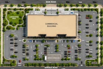 do 2d, 3d commercial site plan, property layout, location map and parking areas