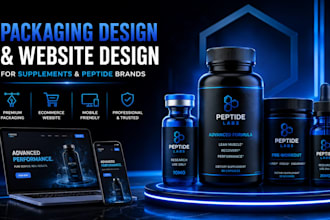 woocomerce peptide website design peptide product label design 3d mockup  vial