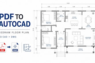 redraw floor plan, pdf to autocad, sketch to cad, pdf to dwg, 2d floor plan