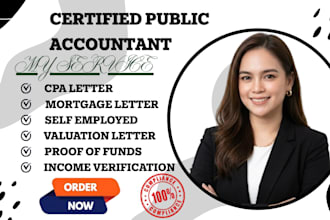 prepare CPA letter for mortgage,self employed income verification, proof of fund