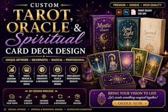 design custom tarot and oracle card decks with mystical spiritual artwork