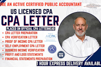 prepare US CPA comfort letter, mortgage, income, employment, pnl, notary letter