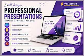 design  canva presentation, investor pitch deck and google slides