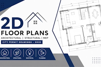 create 2d floor plans, architectural structural and mep city permit drawing ohio