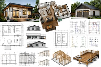 draw adu architect plans, deck, garage, framing plan, structural plans, mep plan