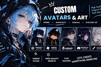 draw and sketch minecraft roblox avatar, anime pfp, discord oc avatar thumbnails