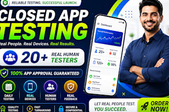 provide 12 testers 20 testers closed google play testing 12 app testers