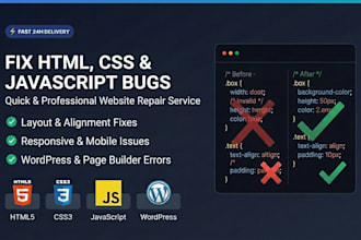 fix HTML CSS javascript bugs and responsive design issues