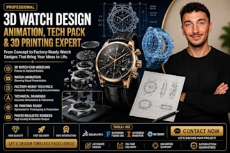 3d watch animation factory ready tech pack 3d watch printing technical drawing