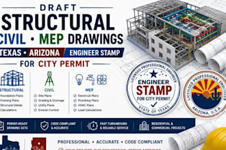 draft structural civil mep drawings texas arizona engineer stamp for city permit