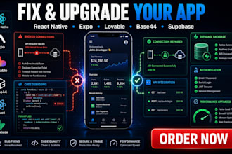 fix react native expo lovable base44 react supabase webapps database integration