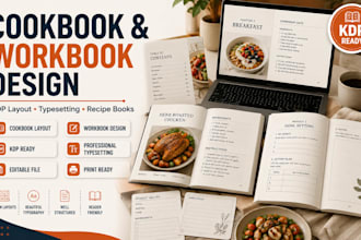 design cookbook, editable workbook and KDP book layout typesetting