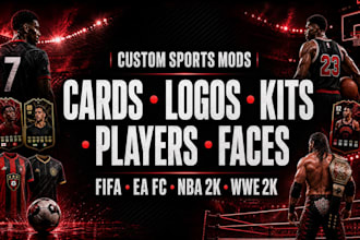 custom card, logo, kits, players, attires, face, stadium for FIFA, fc, nba, wwe