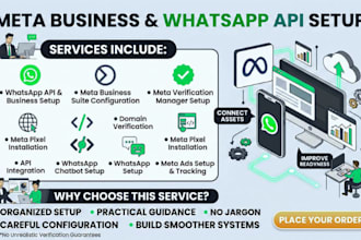 set up meta business, whatsapp API, meta pixel and verification