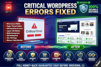 fix wordpress errors, critical bugs, and database issues