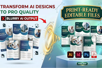 convert and recreate ai generated design, flyer, brochure, postcard for print