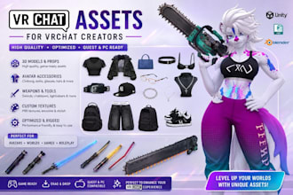 create custom vrchat outfit, prop, asset and clothing for booth and quest
