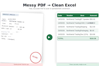 convert pdf invoices and bank statements to excel