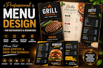 design restaurant food menus, flyers, digital board menu, brochure, qr code menu