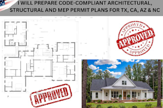 prepare code compliant architectural, structural and mep permit plan tx ca az nc