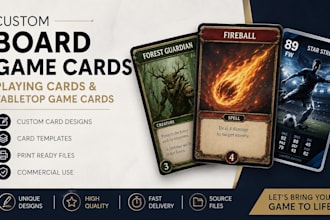 design custom board game cards, tabletop game cards, playing cards, rpg cards