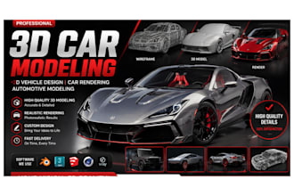 do 3d car modeling, 3d vehicle design, car rendering and automotive modeling