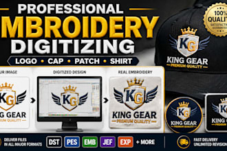 digitize your logo or image for embroidery in pst, pes, emb and within 1 hour