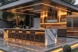 design 3d outdoor kitchen, patio kitchen and backyard BBQ