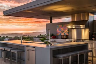 design 3d outdoor kitchen, patio kitchen and backyard BBQ