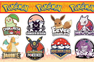 create pokemon branding, card style artwork, gaming logo, and fakemon designs