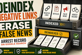 deindex negative links articles, erase false news arrest record on google search