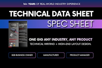 create an engineering datasheet and technical product specification sheet