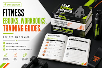 design fitness workout ebook, coaching workbook, and training guide pdf in 24hrs