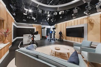 do 3d podcast room, recording studio, live room, broadcast room, rehearsal space