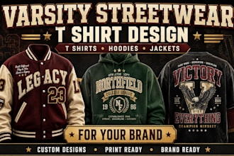 design custom varsity collegiate streetwear t shirts, hoodies and jackets